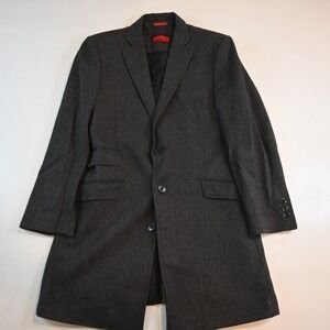 Mantoni Milan Italy 38R Gray Herringbone‎ Wool Tweed Mens Trench Overcoat